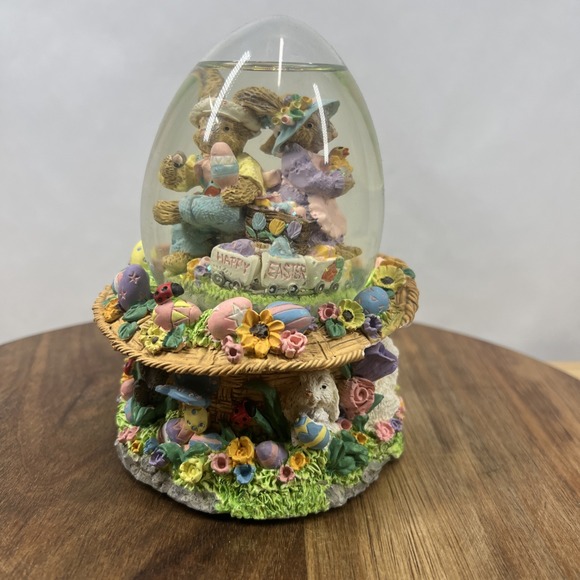 Easter Egg Spring Snow Globe Bunny Rabbit "Peter Cottontail" Music Box Video - Picture 2 of 7